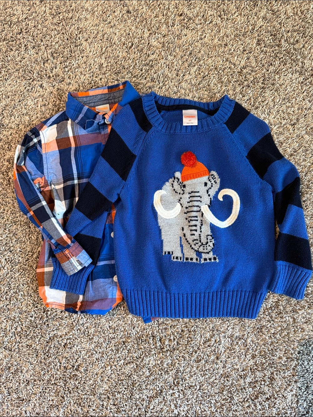 Gymboree Mammoth blue Knit Sweater with Orange Pom Hat and coordinating shirt